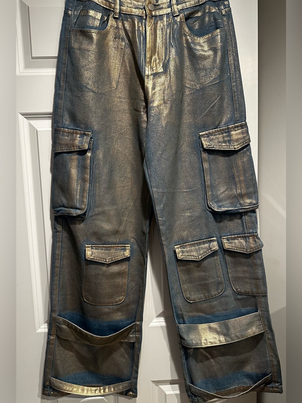 Women’s Metallic Blue-Gold Cargo Jeans